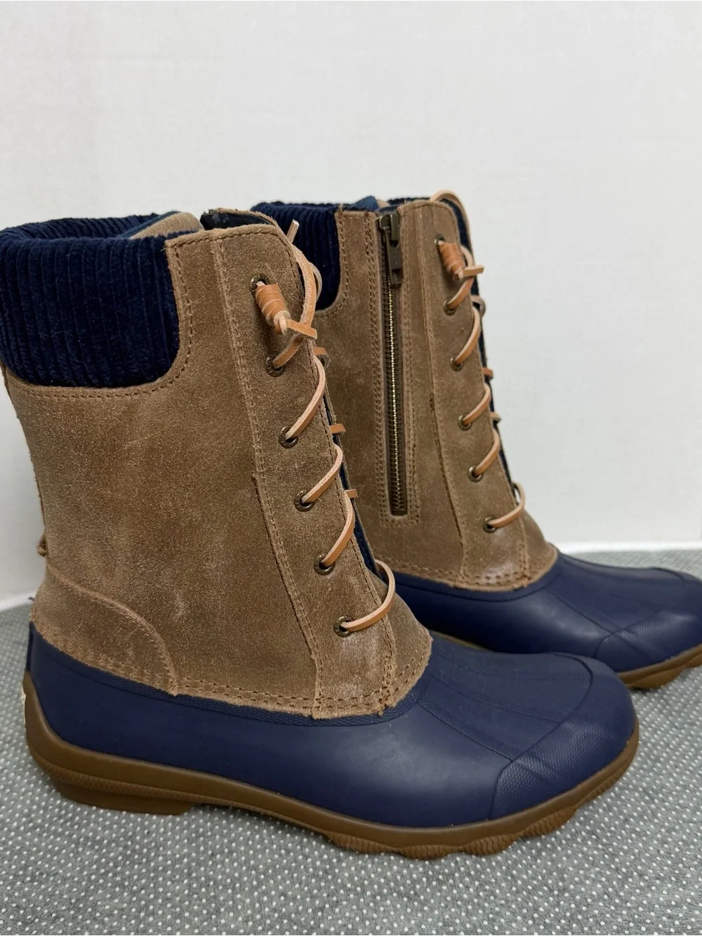 Khombu Tan and Black Lace-Up Faux-Fur Winter Boots